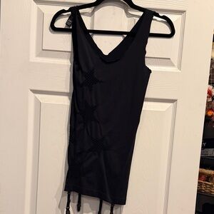 Black Stretchy Clubwear Mini Dress Star Cutouts XS/S Garter Clips